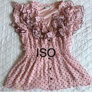 ISO Forever 21 Pink Ruffle Polka Dot Blouse